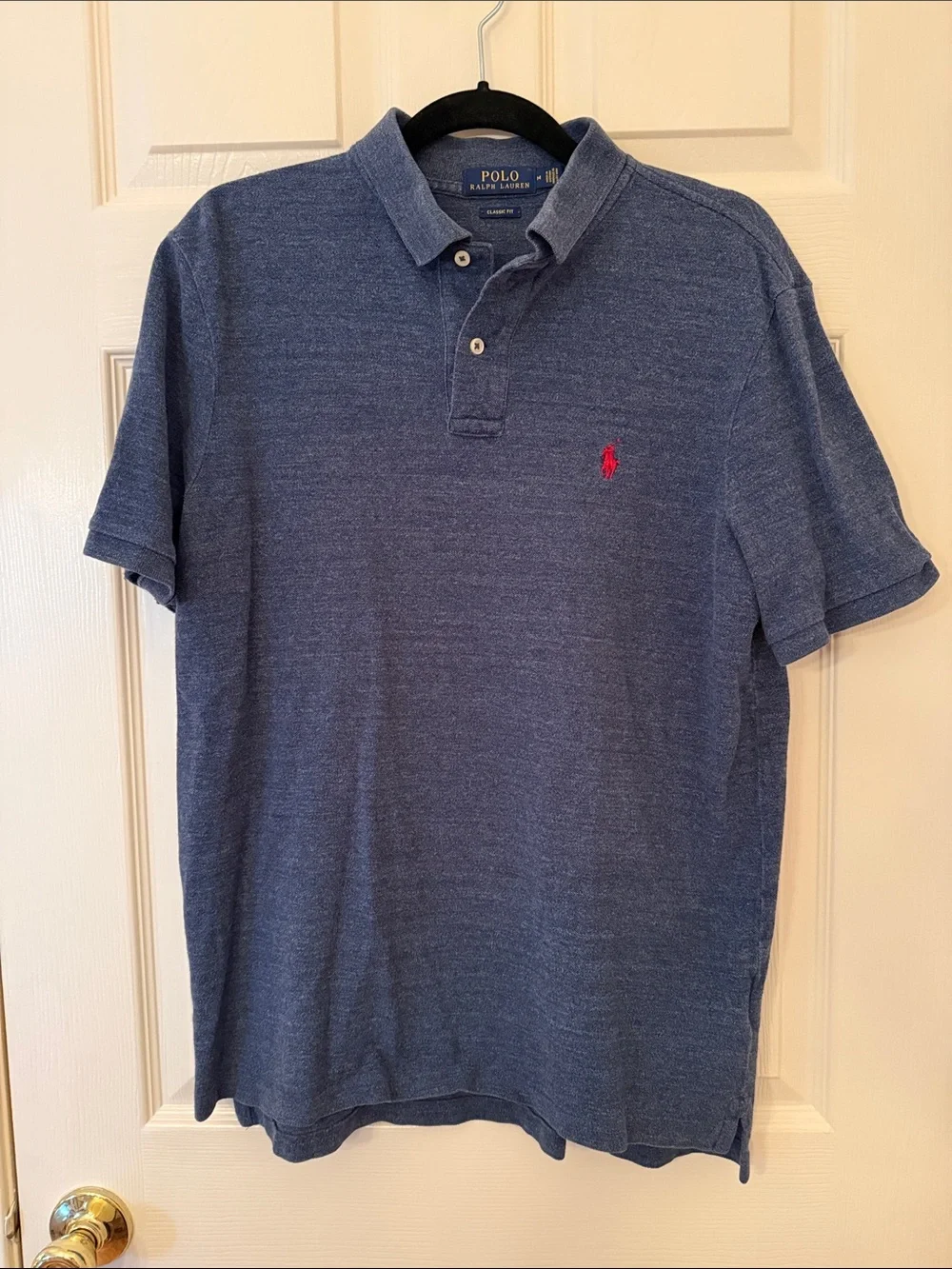 Polo by Ralph Lauren Heathered Navy Blue Short-Sleeve Polo with Red Pony